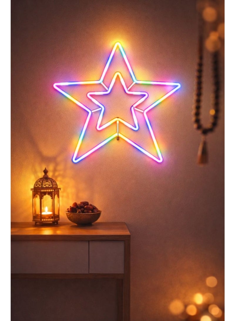 Home Care ضوء نيون LED مرن مزدوج على شكل نجمتين - شريط حائط RGB بطول 3 متر مع قابس 3 دبابيس بريطاني لتزيين المنزل والفعاليات - Image 3